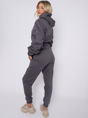 Cropped Ruched Sleeve Hoodie & Jogger Co-ord