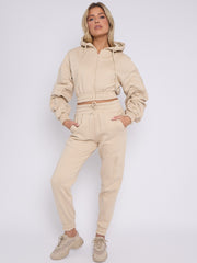 Cropped Ruched Sleeve Hoodie & Jogger Co-ord
