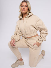 Cropped Ruched Sleeve Hoodie & Jogger Co-ord