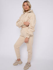 Cropped Ruched Sleeve Hoodie & Jogger Co-ord