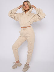 Cropped Ruched Sleeve Hoodie & Jogger Co-ord