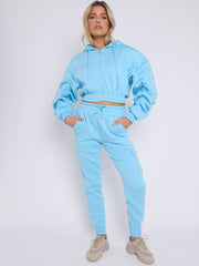 Cropped Ruched Sleeve Hoodie & Jogger Co-ord