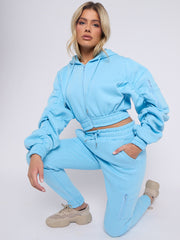 Cropped Ruched Sleeve Hoodie & Jogger Co-ord
