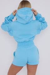 Cropped Zip Up Ruched Sleeve Hoodie & Shorts Fleece Co-ord