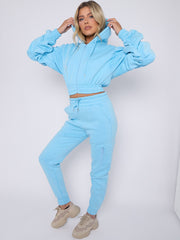 Cropped Ruched Sleeve Hoodie & Jogger Co-ord