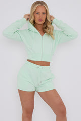 Cropped Zip Up Hoodie & Shorts Fleece Co-ord