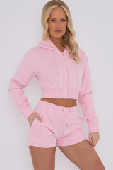 Cropped Zip Up Hoodie & Shorts Fleece Co-ord