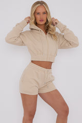 Cropped Zip Up Hoodie & Shorts Fleece Co-ord