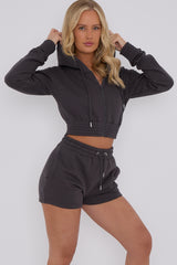 Cropped Zip Up Hoodie & Shorts Fleece Co-ord