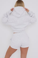 Cropped Zip Up Ruched Sleeve Hoodie & Shorts Fleece Co-ord