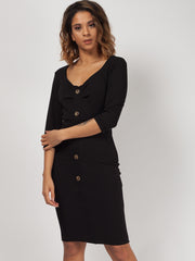 Gold Button Front Midi Dress