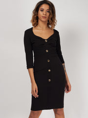 Gold Button Front Midi Dress