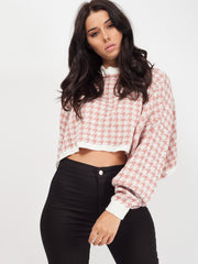 Olivia Hounds-Tooth Cropped Batwing Knitted Jumper