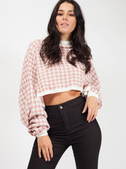 Olivia Hounds-Tooth Cropped Batwing Knitted Jumper