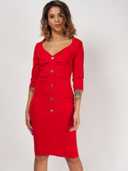 Gold Button Front Midi Dress