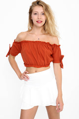 Ruched Bardot Crop Top