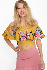 Floral Print Frill Bardot Crop Top