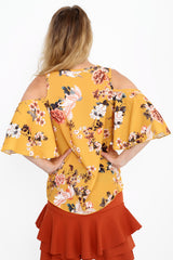 Floral Print Cold Shoulder Crepe Top