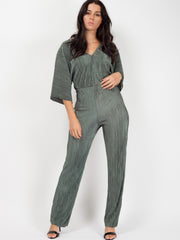 Batwing Sleeve Pleated Jumpsuit