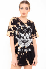 Acid Wash Rock Angel Skull Print Oversized T Shirt