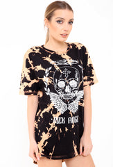 Acid Wash Rock Angel Skull Print Oversized T Shirt