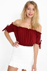 Ruched Bardot Crop Top