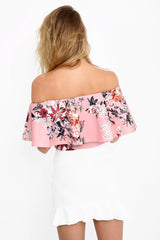 Floral Print Frill Bardot Crop Top