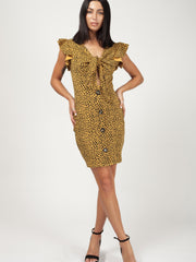 Dalmatian Print Button Detail Knot Front Dress