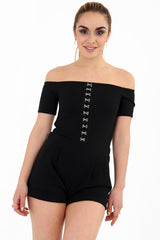 Hook And Eye Detail Bardot Playsuit