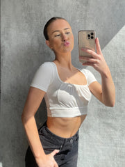 Square Neck Ruched Front Ribbed Crop Top