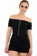 Hook And Eye Detail Bardot Playsuit