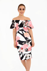 Frühlingsblumen von der Schulter -Frill -Bardot -Kleidung