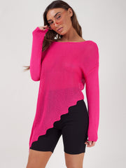 Boat Neck Slash Hem Knitted Top