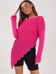Boat Neck Slash Hem Knitted Top