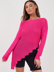 Boat Neck Slash Hem Knitted Top