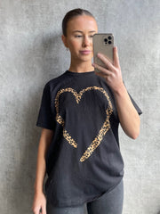 Leopard Heart Graphic Gedrucktes T-Shirt