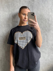 PARIS Dogtooth Heart Graphic Printed T-Shirt
