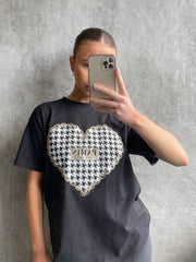 PARIS Dogtooth Heart Graphic Printed T-Shirt