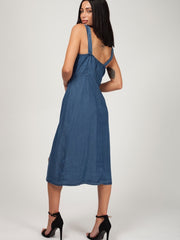 Wide Strap Button Front Denim Dress