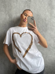 Leopard Heart Graphic Gedrucktes T-Shirt
