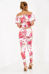 Floral Print Bardot Crop Top And Bottom Set