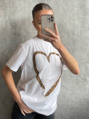 Leopard Heart Graphic Gedrucktes T-Shirt