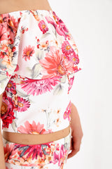 Floral Print Bardot Crop Top And Bottom Set