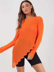 Boat Neck Slash Hem Knitted Top