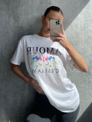 Amour c'est la vie floral grafic t-shirt