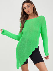Boat Neck Slash Hem Knitted Top