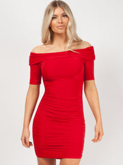 Slinky Ruched Bardot -Kleid