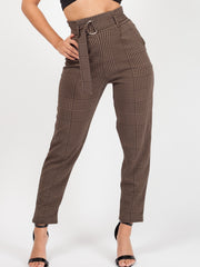Gingham Check Belted Buckle Trousers