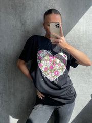 J'adore Floral Heart Graphic Printed T-Shirt