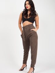 Gingham Check Belted Buckle Trousers